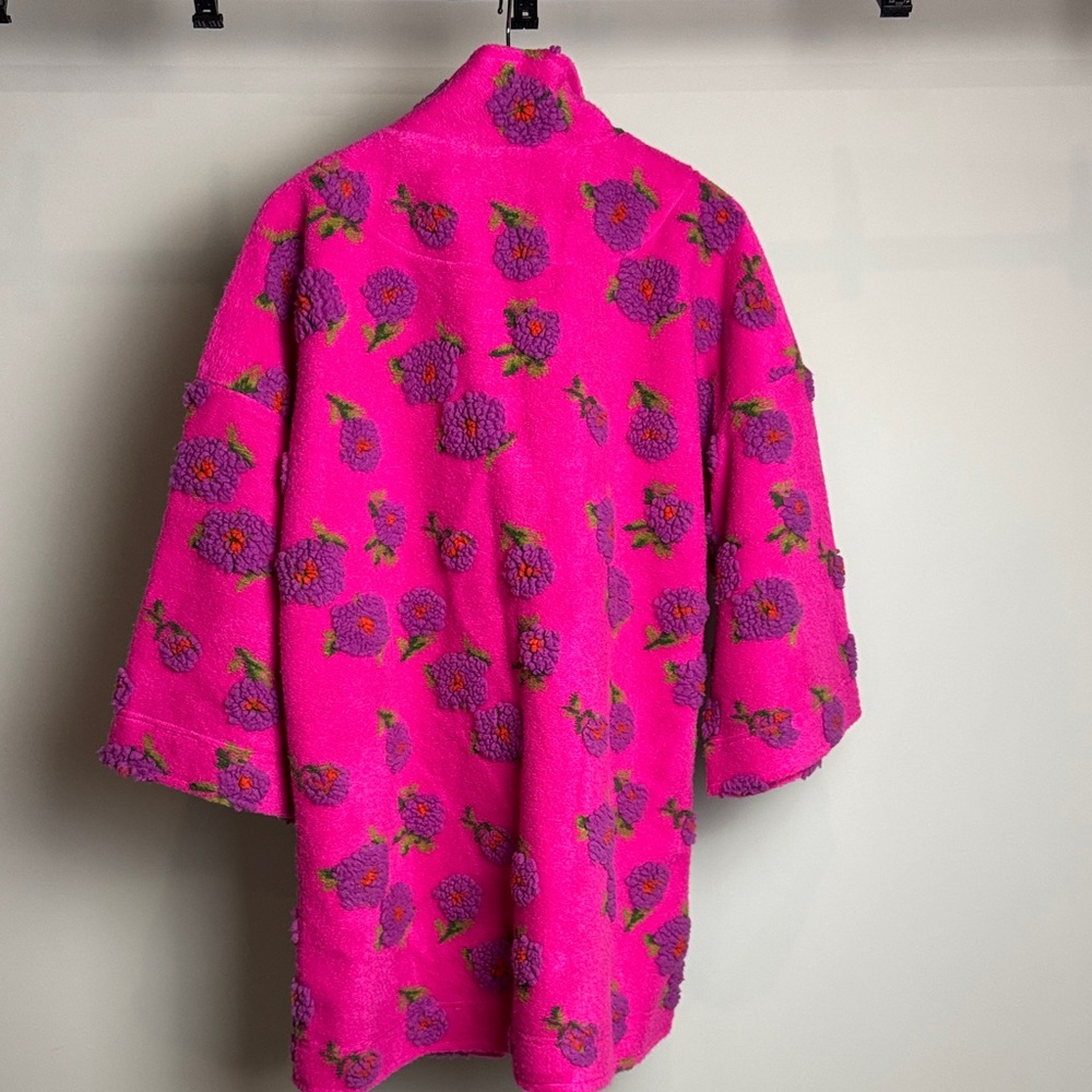 ivy jane Hot Pink Floral Teddy Jacket with Purple Embroidery woman’s size M - Picture 8 of 11